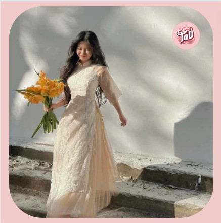 Áo dài kiểu nữ cách tân chất nhung dày dặn họa tiết hoa thêu kèm chân váy  voan xòe dài AD13 | Shopee Việt Nam